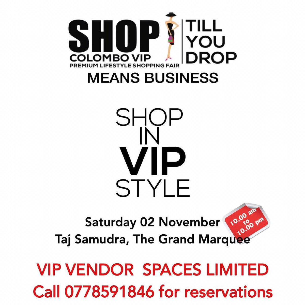 LadiesVIPlk's tweet photo. Last few spaces left !  Save the date Saturday 2nd November for the ultimate retail therapy experience! https://t.co/v2bfmDqbi9