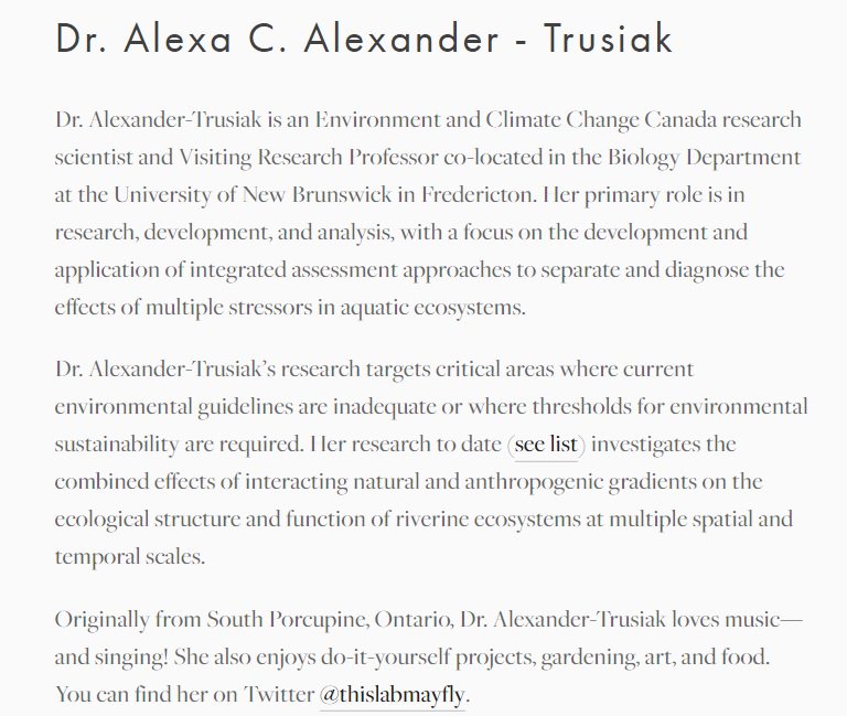 thislabmayfly's tweet photo. #MeetTheTeam!

Our very own @thislabmayfly, Dr. Alexa Alexander-Trusiak, is an ECCC research scientist &amp; co-located UNB visiting research prof. Alexa is originally from South Porcupine, ON, &amp; loves DIY projects &amp;singing! Check out more re: her work below! #SciTwitter #WomenInSTEM https://t.co/aoaBnhPcCF