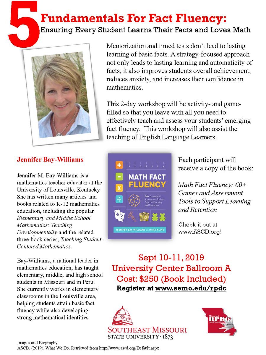 SoutheastRPDC's tweet photo. "Five Fundamentals for Fact Fluency: Ensuring Every Student Learns Their Facts and Loves Math" - with Jennifer Bay-Williams! 

September 10-11, 2019
Register at https://t.co/AilO8fkAXk https://t.co/uxTyOtvQTU