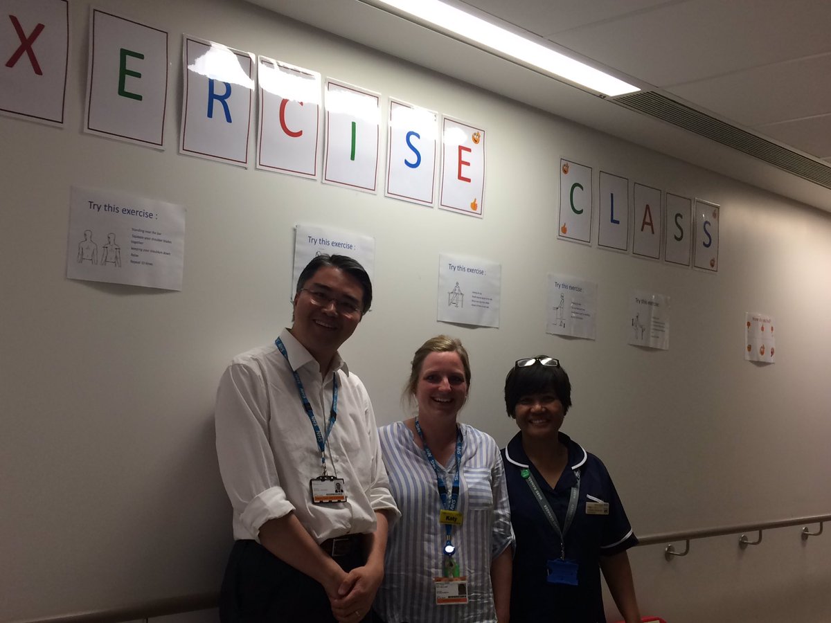 CAlexanderNHS's tweet photo. @KatyW26870936 and team on Ward 13d @RoyalLondonHosp showing @williams_lucie and I their work on Multidisciplinary enhanced recovery. Exercise circuits designed for our patients led by the MDT - we need more of this! 2 great egs of QI to end the week on #proudchiefnurse ๐ https://t.co/wtQJx6FeKe