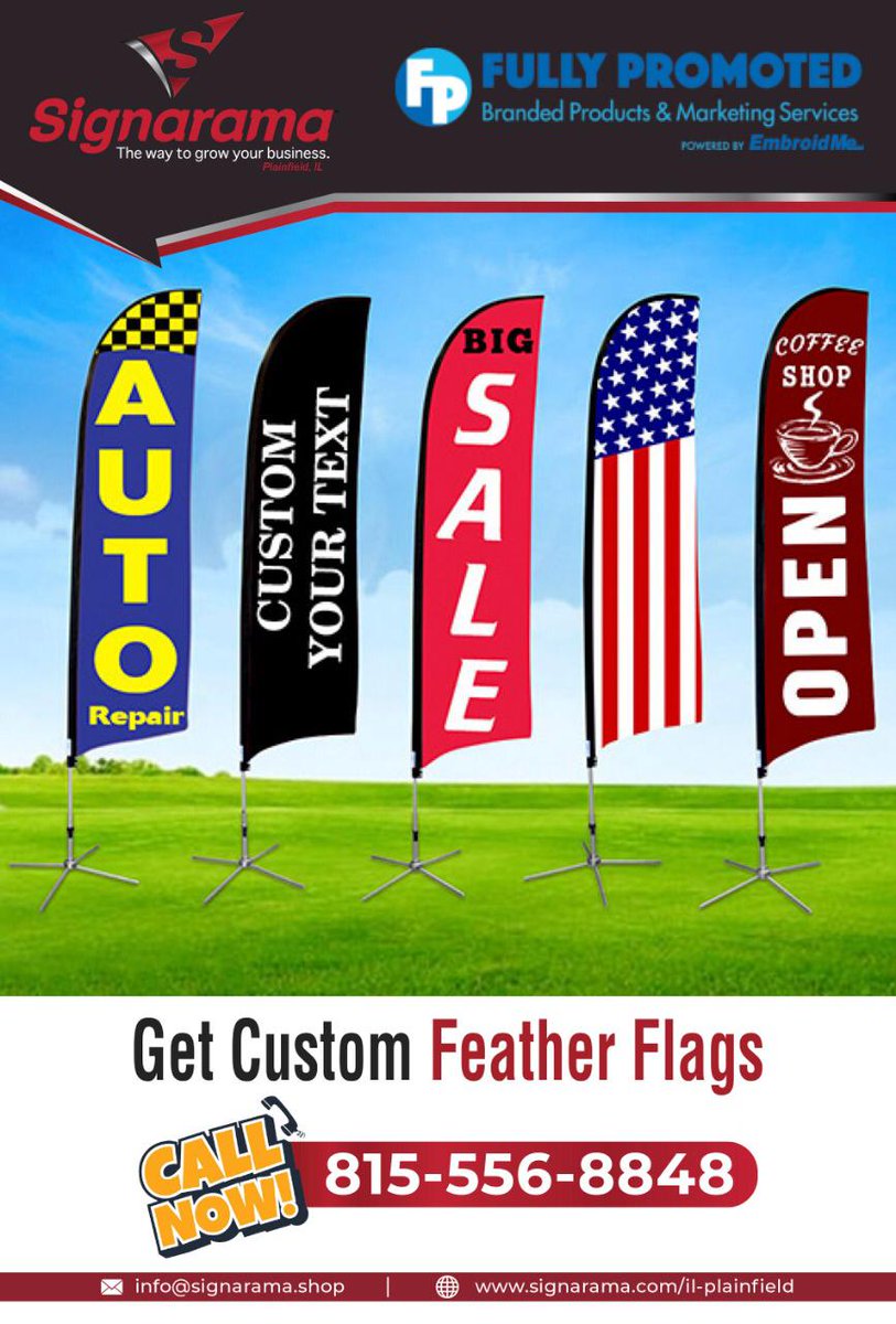 Call Signarama Plainfield for custom Feather Signs & Flags for your promotions!
#signaramaplainfield #feathersigns #customfeathersigns #brandingagency #marketingtips #promotions #signarana #featherflag