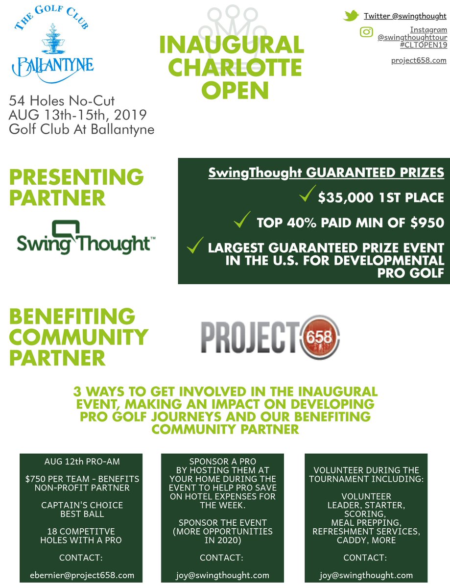 MyGogi's tweet photo. GET ENGAGED &amp; MAKE AN IMPACT: Announcing inaugural Pro-Am benefiting @Project658 for #CLTOPEN19 presented by SwingThought - https://t.co/Ln650M7rIB #project658 #whymatters #itsdifferenthere #golf #swingthought #sttour #swingthoughttour https://t.co/AEJsptjFKe