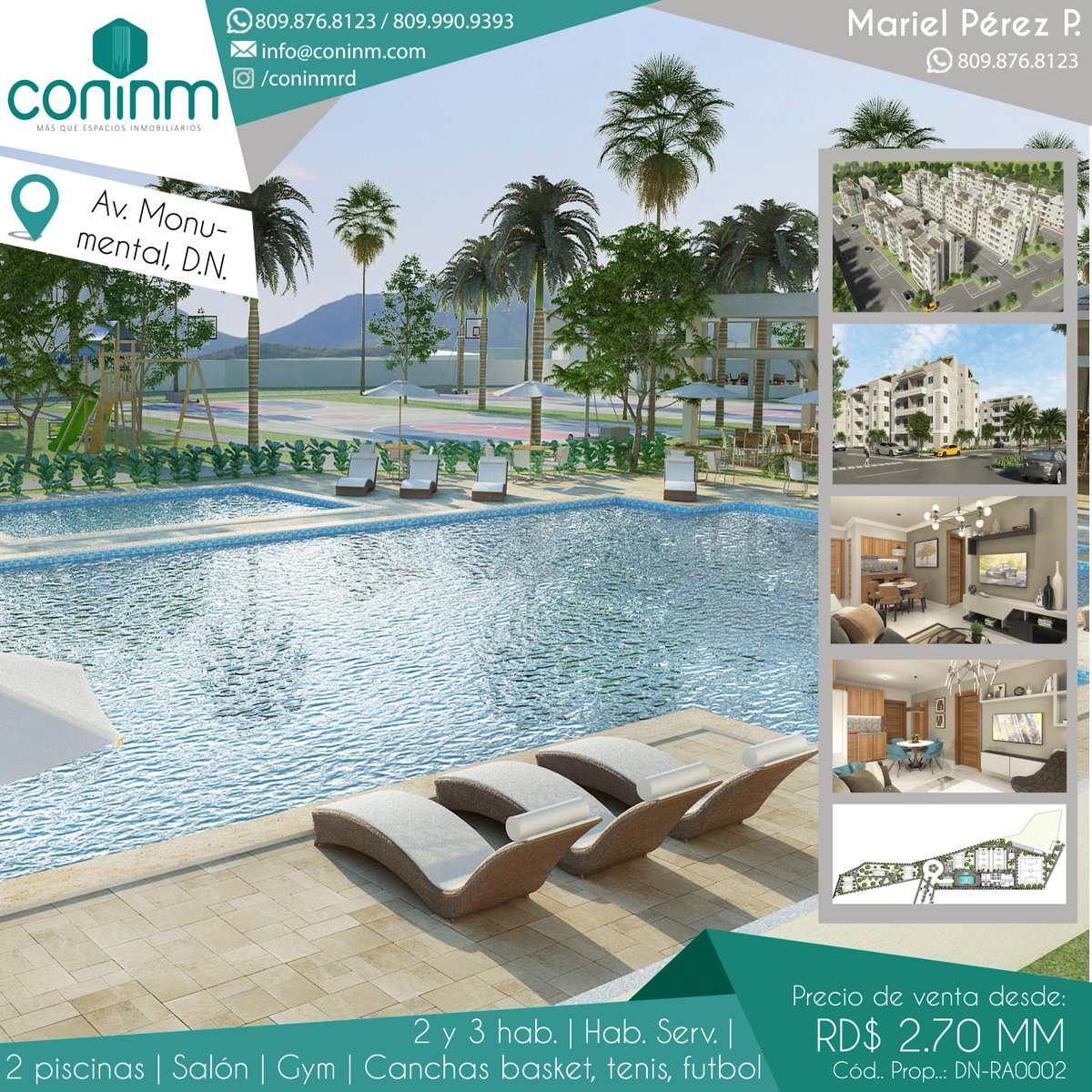 CONINMRD's tweet photo. VENDO - Aptos. y PHs de 2 y 3 hab., con área social, 2 piscinas, gimnasio, diferentes canchas, acceso Aut. Duarte en Av. Monumental
Cód. de prop.: DN-RA0002

#coninmrd #coninm #vendo #vender #forsale #apartamento #apartment #apartamentoenventa #apartmentforsale https://t.co/uNyXj4uV78