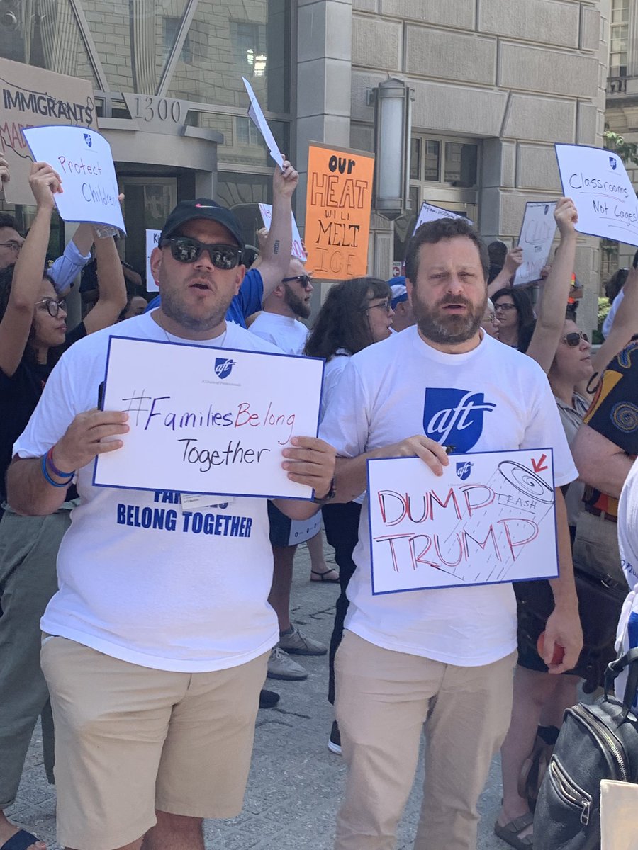 coachNicodemo's tweet photo. Joining my @AFTunion brothers and sisters in protesting @realDonaldTrump inhumane policies of family separation and kids in cages. #FamiliesBelongTogether #TEACH19 #CloseTheConcentrationCamps @nysut https://t.co/CglBAfxPYn