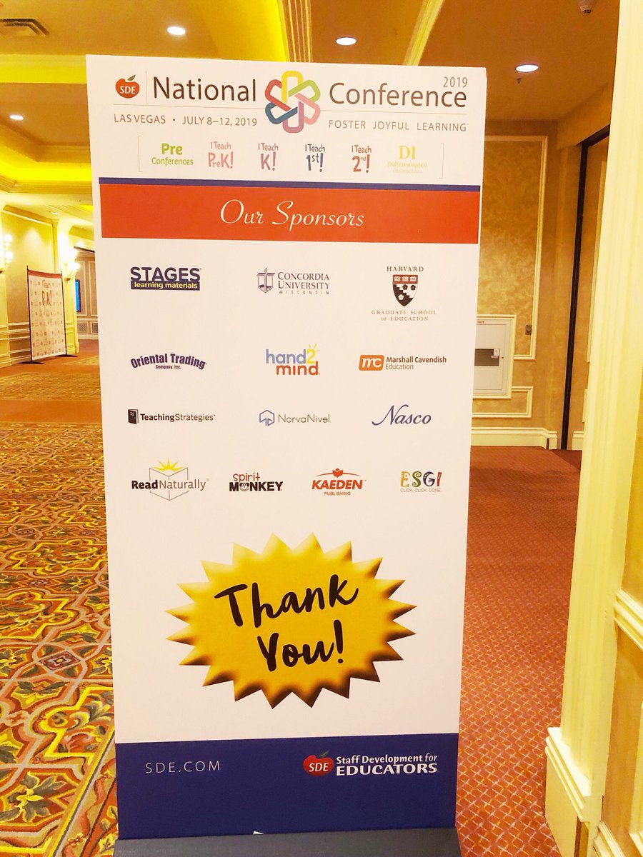 SDE4Educators's tweet photo. We want to give a HUGE shoutout to our #SDENationals sponsors who share our mission to #fosterjoyfullearning 🍎❤️ #SDEevents 
@MCEducationUS @hand2mind @OrientalTrading @Concordia @stageslearning @NorvaNivelUS @NascoEducation @MonkeyPatches @hgse @esgisoftware https://t.co/IErrglOydz