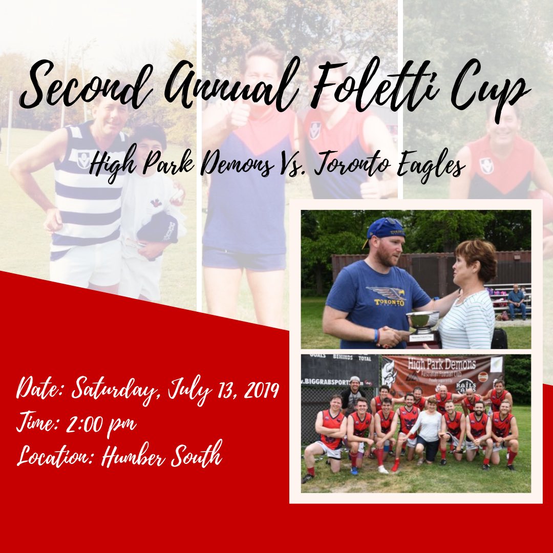 Tommorrow the second annual Foletti Cup 🏆will take place at Humber South. This tradition started last year at the request of one of our past alumni’s - Malcolm Foletti- family, a tradition that the the High Park Demons and Toronto Eagles are planning to keep for many years!
