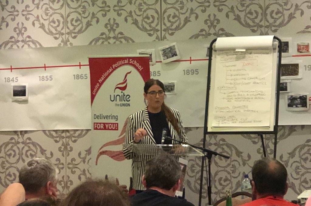 helengoth's tweet photo. Great way to end the @unitetheunion political school- the fab @LauraPidcockMP! Feeling energised and ready to get involved and campaign #FortheMany 🌹@EveshamLabour @MidWorcsCLP! #UPS19 @UnitePolitics https://t.co/1w4phCi7uw