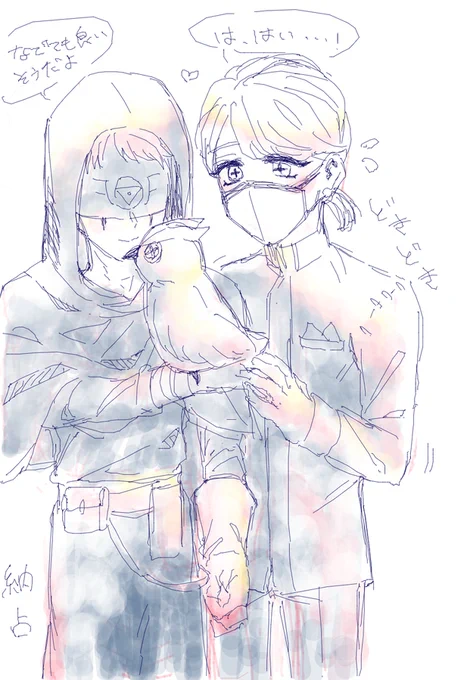 推しカプを描く絵茶ありあとございました～!納占と傭占とアテネちゃん描いてきました💕💕筆圧は未納棺で失踪しました。 