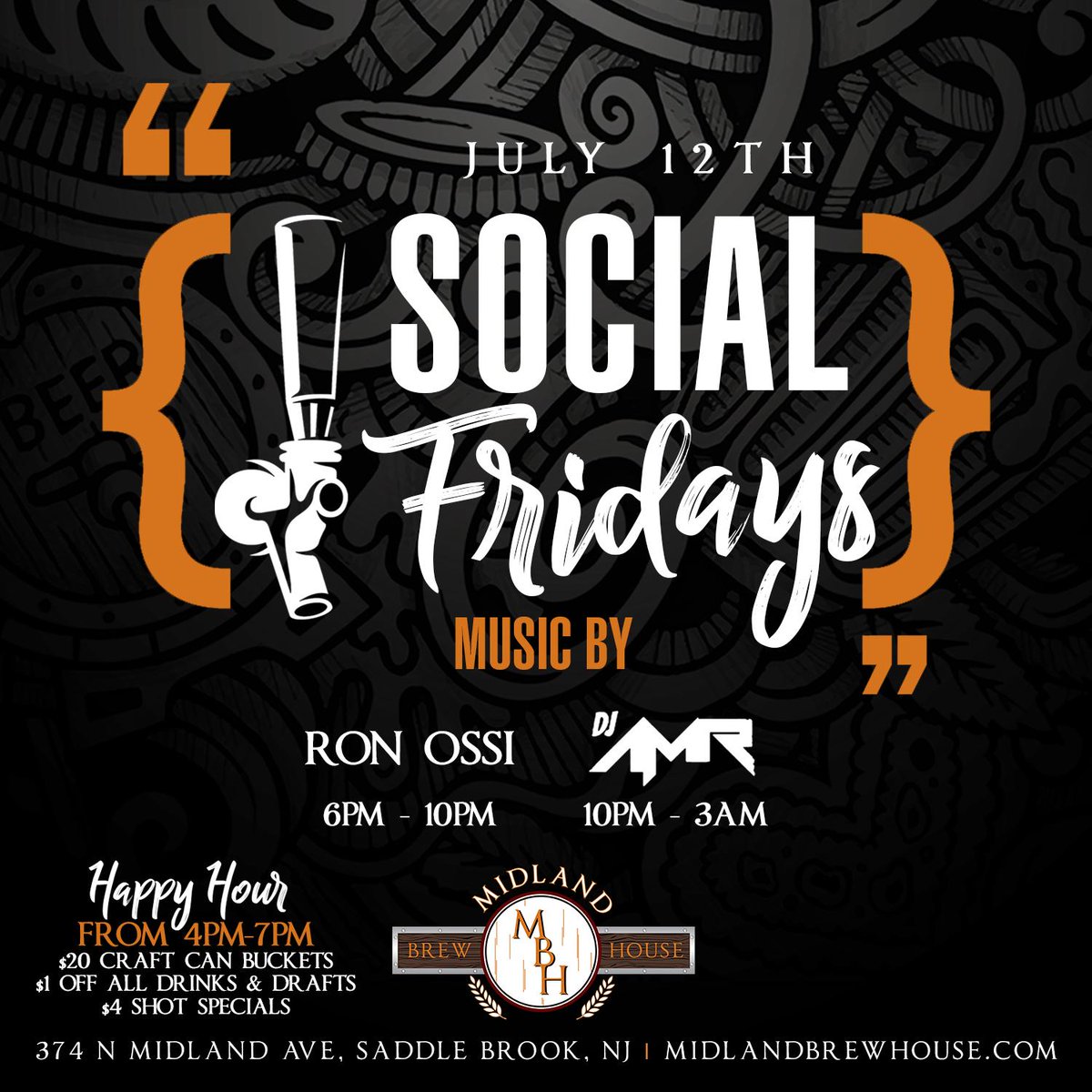 🔊 Friday Night Filled With Music By Ron Ossi (6pm-10pm) &amp; DJ AMR (10pm-3am)!!
.
Midland Brew House | Saddle Brook, NJ 
midlandbrewhouse.com