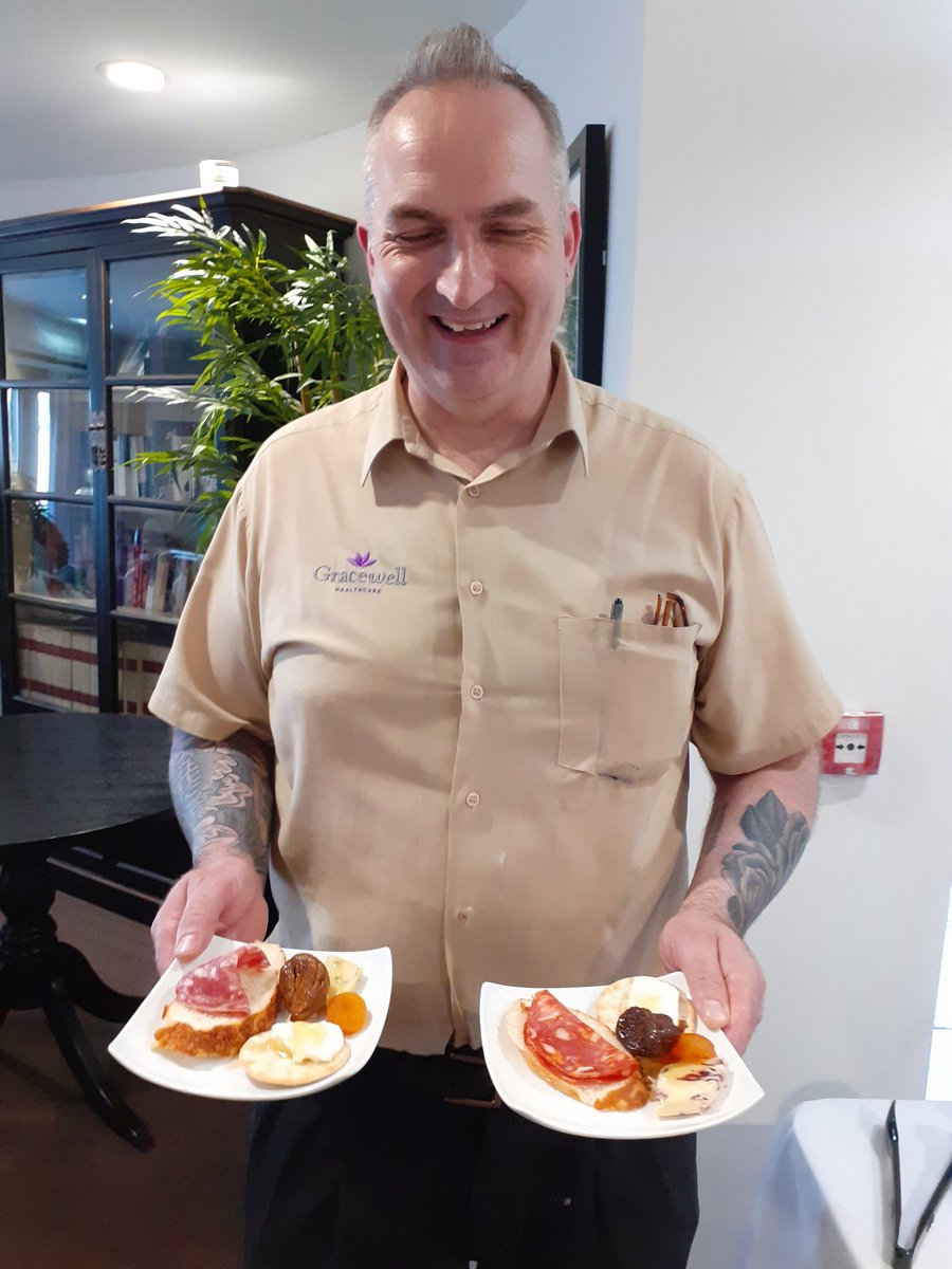 GoEActivities's tweet photo. We had a honey and cheese tasting this afternoon at #GracewellofEdgbaston. Our kitchen team put together a beautiful platter of cheese and meats that complimented orange blossom honey  #DontStepOnABeeDay @JazzVirkTweets @SteventonZoe @GracewellHealth @asajuk https://t.co/5SbpcoHiLj