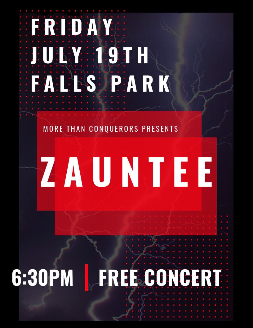 MoreThanConq's tweet photo. Friday July 19th Zauntee is coming to Falls Park!

He's putting on a free concert starting at 6:30pm. It's going to be 🔥🔥

#MTCsummer
#ForPendleton https://t.co/WaFrIUFADy