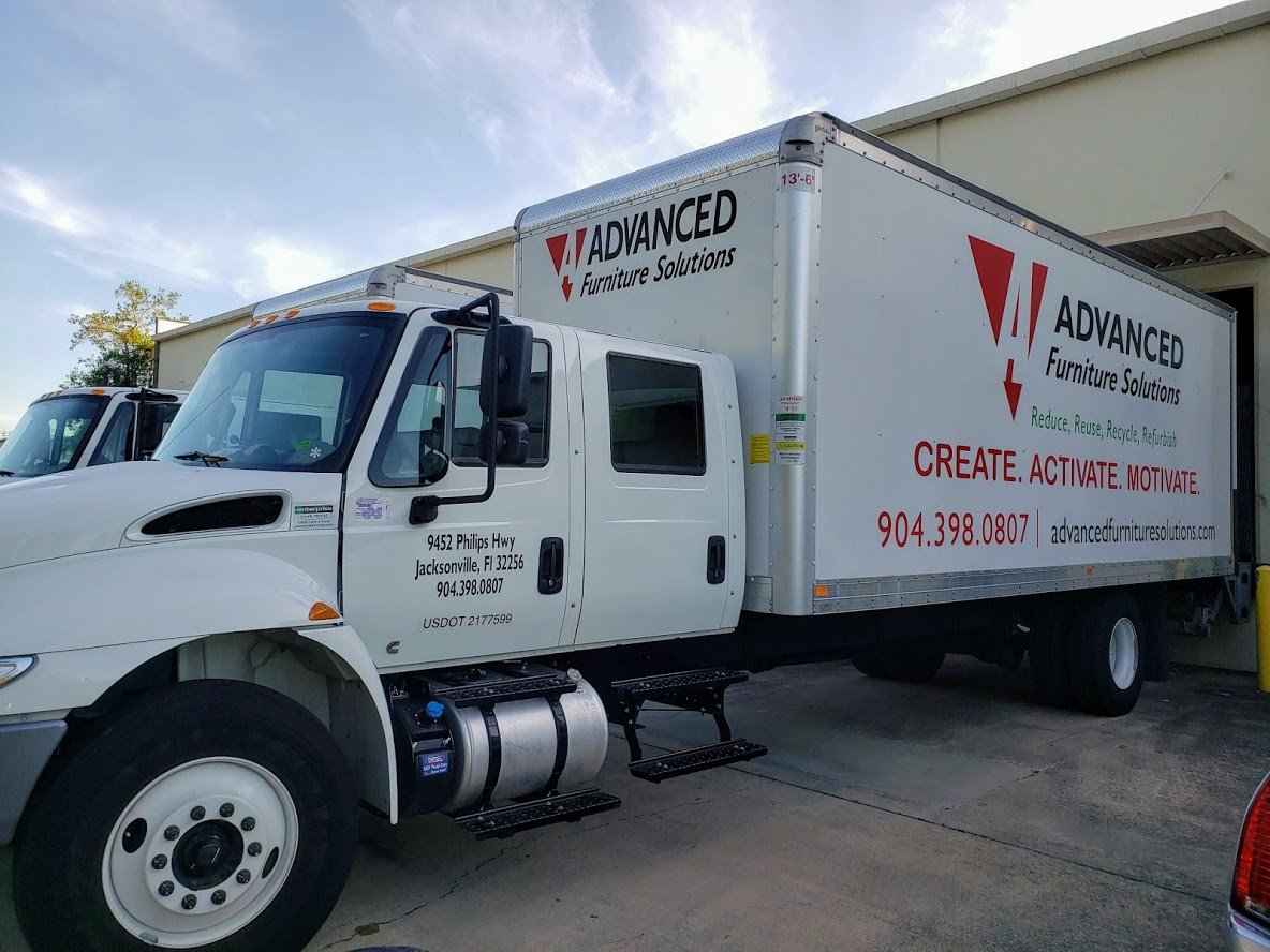 afsjax's tweet photo. New truck wraps are on!  #create #activate #motivate #FridayFeeling #designthinking #jacksonville #officefurniture #usedofficefurniture #officedesign #spaceplanning #entrepreneur #ilovejax https://t.co/2zgXhC7cBE https://t.co/tMoWJ1s0bD