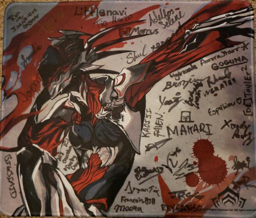 Adelfos_Selene's tweet photo. We have a giveaway going! You could win this mouse pad signed by a bunch of @PlayWarframe Partners and some DE staff! Go to the following link to start entering! There are some daily questions so make sure to go in every day for more chances to win! --->https://t.co/Oqw0UwVsw6 https://t.co/QHGFdAAk1F