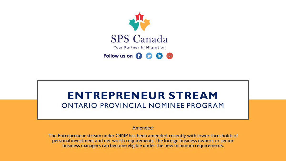 SPSImmigration's tweet photo. Immigrating under OINP's entrepreneur stream made easier for foreign business investors.
Learn more: https://t.co/w5xiI2S2FJ
#spscanada #entrepreneurstream #ontario #cometocanada #ontarionomineeprogram # #canadaimmigration #pr #permanentresidence https://t.co/9j1j8apmRd