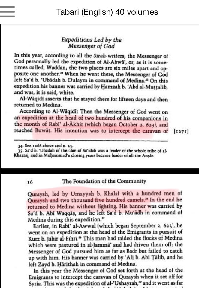 69/n Al-Tabari, Vol VII , pg 15-16 talks about 100 men & 2500 camels.Big army, isn’t it?