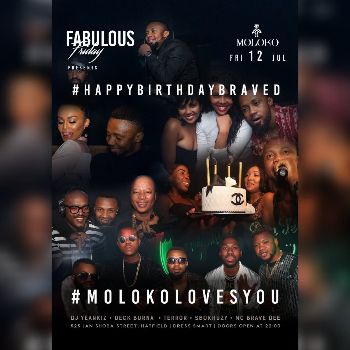KagisoNaane's tweet photo. #FabulousFriday come through and celebrate with us tonight 🔥🔥🔥.
#MolokoPretoria. 
#BecauseOfMoloko.
#MolokoLovesYou. 
#BeThereOrBeTold
@MolokoPretoria 
@PrinceKaybee_SA 
@kannedySnowSA 
@MichelleForbes_ 
@DeckBurna https://t.co/NYu7rP0SM8