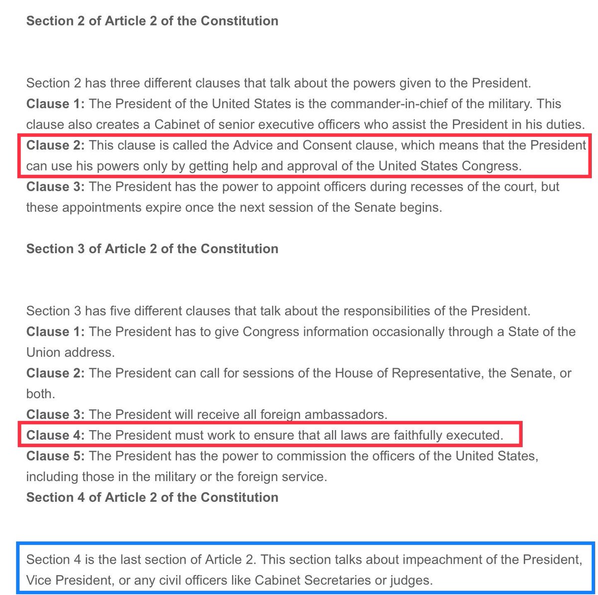 @atrupar Couple of Article 2 reminders for Trump: - Secrion 1, oath of office - Secrion 2, advise and consent - Secrion 3, uphold laws of US - and my personal favorite. Section 4. Impeachment WHICH EVERYONE IS TALKING ABOUT