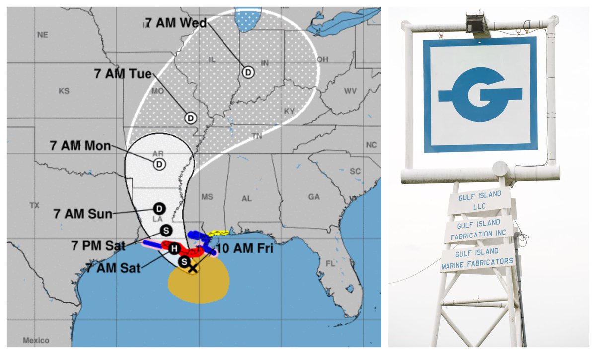 URIGSO's tweet photo. With Tropical Storm #Barry approaching the Louisiana coast, we’re sending good thoughts down to our friends at Gulf Island Shipyards in Houma where #RVResolution, the new #NSFfunded research vessel to be homeported at @universityofri, is being built. Stay safe, everyone! https://t.co/ciZr2TtGNz