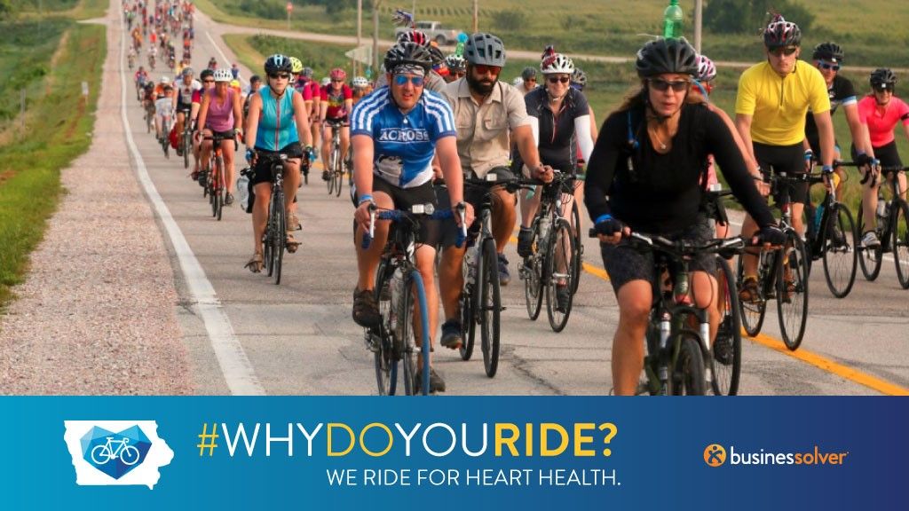 RAGBRAI_IOWA's tweet photo. Are you up for extra loops on #RAGBRAI? That will get your ❤️ pumping. Get loop ready this week – try 60min cardio workouts x 6 days. Be ❤️ ready for the ride. &amp; don’t forget to hydrate! Come see @businessolver at the host towns! #heartsolver  #lifeiswhyIA #WhyDoYouRide https://t.co/pZXYN04XCZ