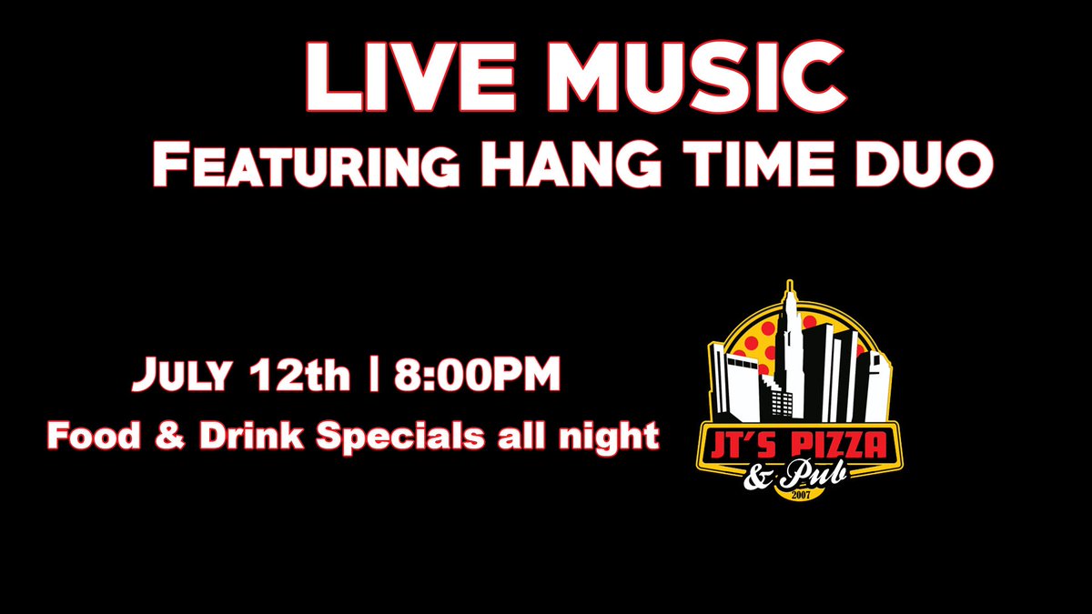 jtspizzapub's tweet photo. #LiveMusic TONIGHT feat. Hang Time Duo! #FreeValet & great food/drink specials all night long! https://t.co/Y9GzzFRo6Q