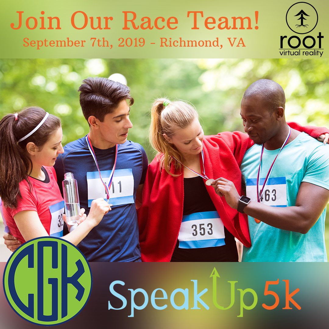 It’s race time! Root VR are running in this year’s <a href="/ckgfoundation/">CKGFoundation</a> SpeakUp 5K and we’ve started a race team for friends, family, and strangers alike. Come help us have a blast and support an amazing organization while advocating for mental health awareness. Message us to join us!