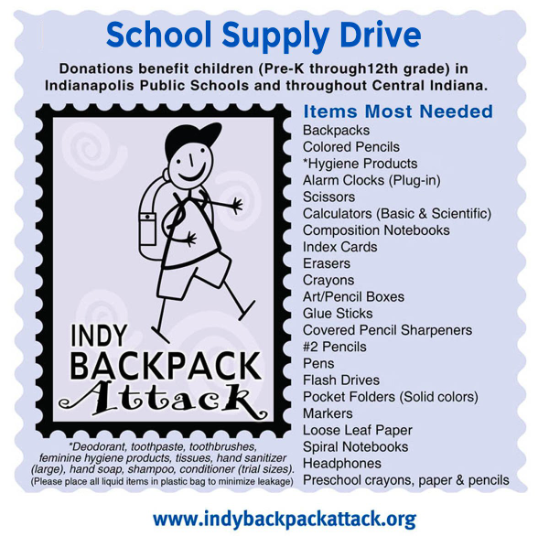 NWR_Indiana's tweet photo. We are currently collecting school supplies for #IndyBackpackAttack and will continue until next Friday, July 19th. Collection boxes are located in the patient waiting areas of both our imaging centers.
For more information about @BackPackAttack: https://t.co/WFcrMCvrCj https://t.co/xe2WSFUvvJ