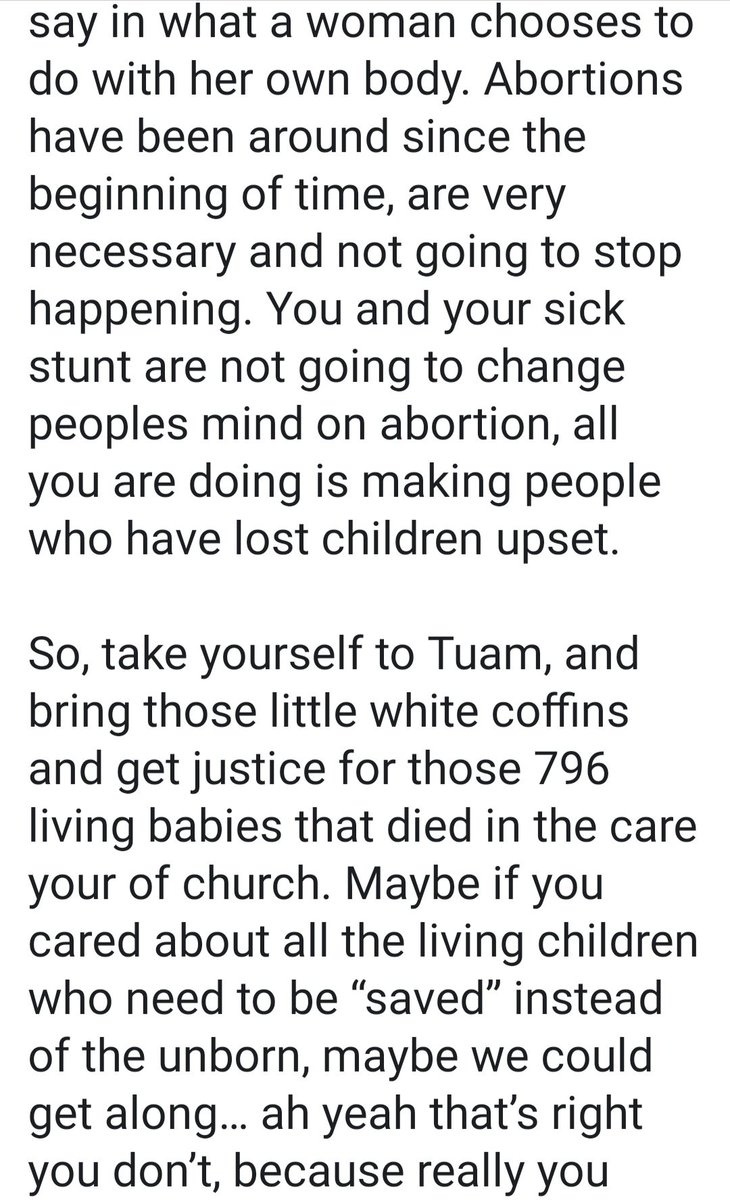 rosieposie1916's tweet photo. A letter to all the disgusting, anti women, uncompassionate creatures standing outside the National Maternity Hospital with their little white coffins.
#AbortionIsHealthCare
#notavessel
#repealedthe8th
#exclusionzonesnow https://t.co/lDiRYqEWOk