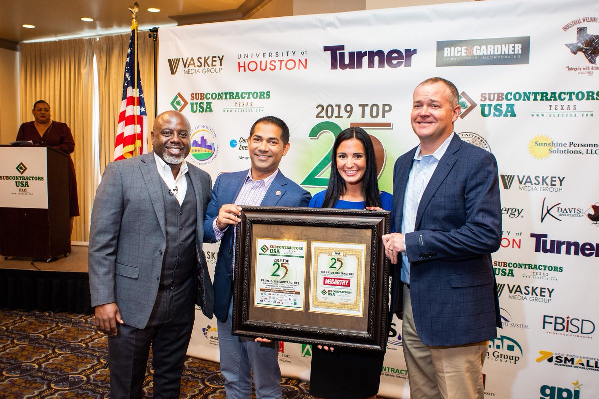 McCarthy was honored to accept the Top 25 Prime Contractors in Houston, TX award presented by <a href="/subcusa_com/">Subcontractors USA</a>. We want to thank our fantastic client, <a href="/Port_Houston/">Port Houston</a> for nominating us for this award! #constructionexcellence #heavycivil #marineconstruction