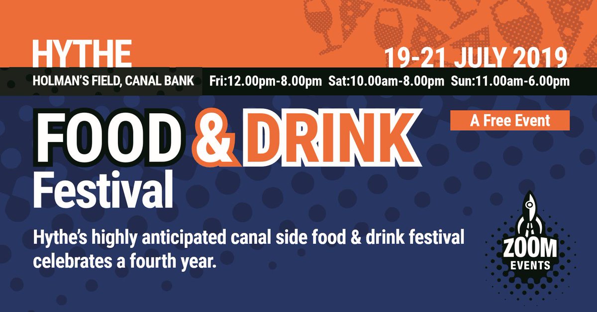 Just one week to go until the Hythe Food &amp; Drink Festival comes to Holman's Field Canal Bank! Join us 19th - 21st July 2019.

#Hythe #Kent #HytheFoodFest