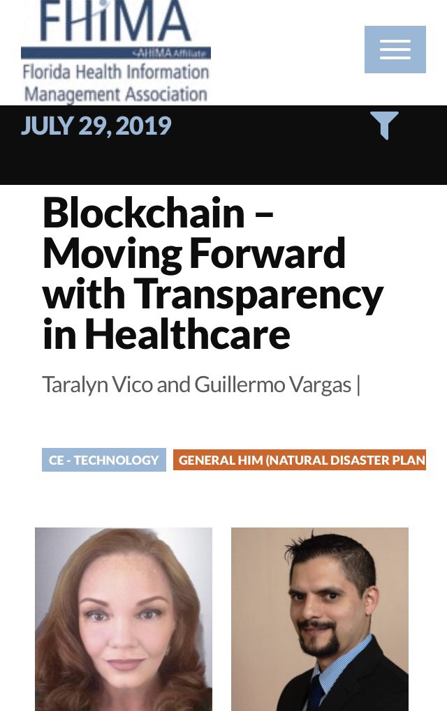 onemedchart's tweet photo. Register for FHIMA Convention at https://t.co/EcYsHtuDkH @taralyn_vico and Guillermo Vargas is presenting 7/29 Blockchain - Moving Forward with Transparency in Healthcare. https://t.co/ZNdjiKuWzc