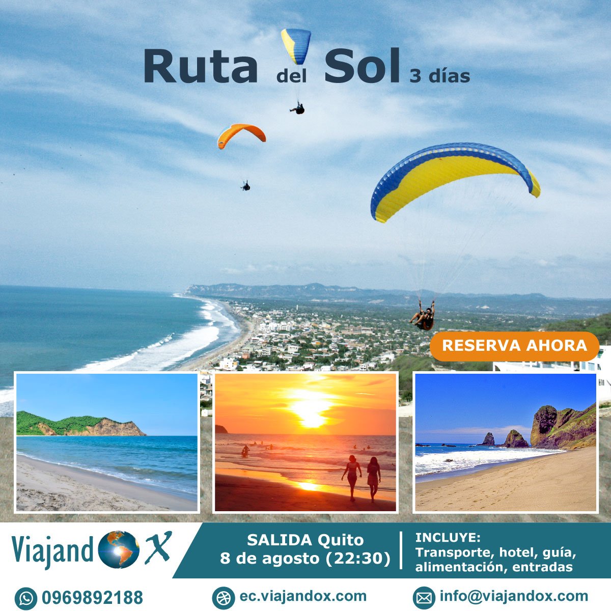viajandox's tweet photo. Manta - Puerto López - Crucita 3 días
✅ Salida de Quito jueves 08 de agosto (22:30)
Incluye: hotel, alimentación, entradas, transporte y guía
🤙 02 268 1568 - 096 989 2188 whatsapp
https://t.co/X3oUB1hsCn
#ViajandoX #Manta #PtoLopez #Crucita #Montecristi #playa #Manabi #Ecuador https://t.co/t9V7SR9cpD