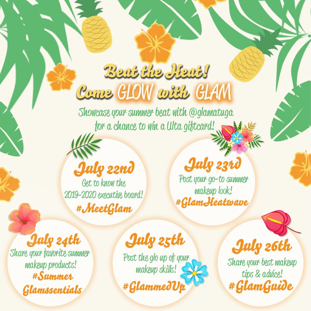 CierraKobiAnn_'s tweet photo. ..... and WE BACK!
@GLAMatUGA presents #GLOWwithGLAM 🔥✨Post your summer looks, favorite products, and makeup advice for a chance to win a giftcard to Ulta! We can’t wait to see your looks . Hot girls bout to show owtttt. Period 🥵👏🏽.
July 22-26 🌞 https://t.co/NlrrQzSxtz