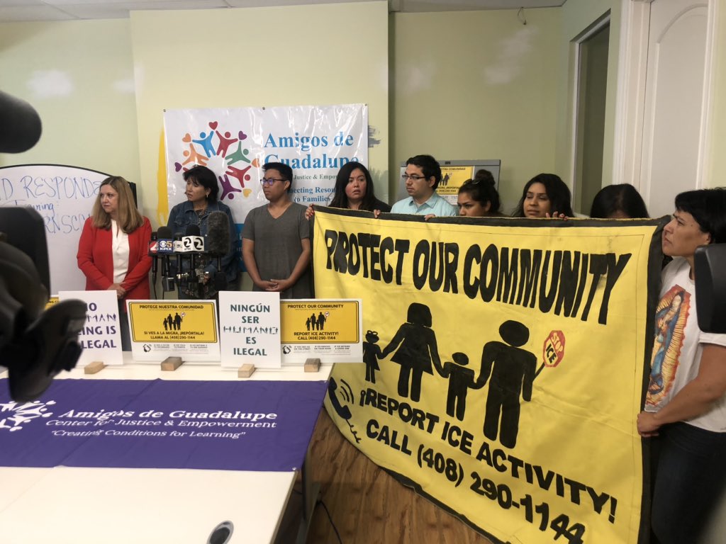 RHandaNBC's tweet photo. #RapidResponseNetwork in #SantaClaraCo ready for news conf to remind public about hotline to report #ICE activity. #SJ https://t.co/kriPrqt84N