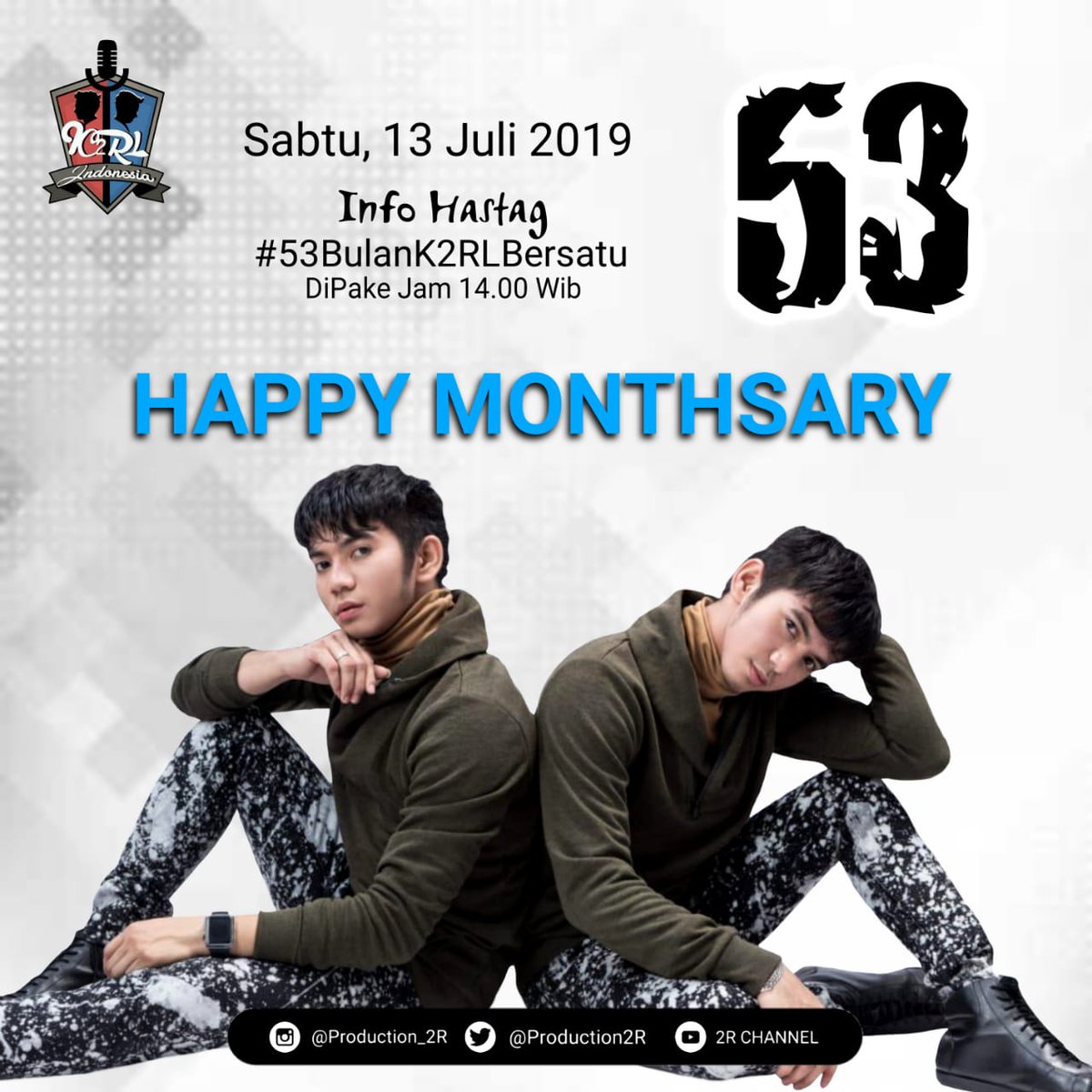 Bismillah k2rlnya <a href="/DA2_Rizki/">Rizki 2{R} Real</a> <a href="/DA2_Ridho/">Ridho 2{R}</a> INDONESIA LUARNEGERI 
Kita Mulai lagi Ramaikan hastg Di Tgl Bulan Hari jadi  K2RL YG 53 bulan 
Semoga kita makin kompak dan mkin solid dukung 2R. Hastg dpke  Nanti jam  14.00 Wib Ayo Aktip twitter ya K2RL INDONESIA LUARNEGRI <a href="/Management2R/">2R_PRODUCTION</a>