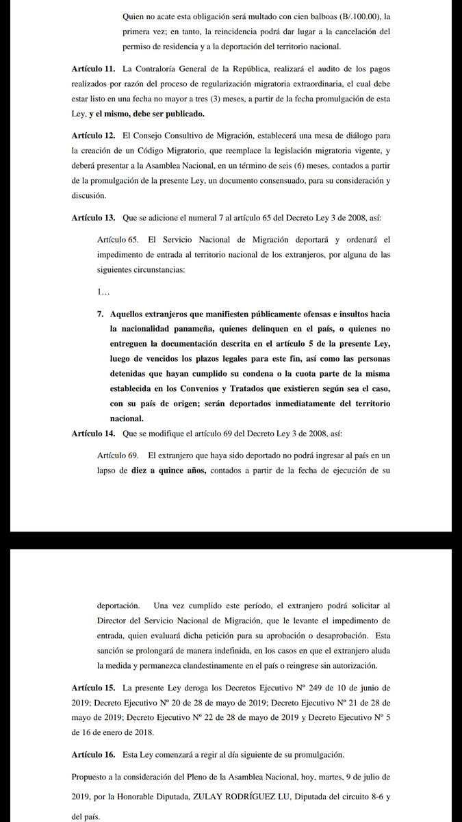 Lean el anteproyecto de ley de migración de la diputada <a href="/ZulayRL/">Zulay Rodríguez Lu</a>

Estoy 100% seguro que los "influencers" y detractores de la ley no se han leído un solo artículo del anteproyecto, por ningún lado veo disposiciones xonofobas o que vayan dirigidas a una nacionalidad.