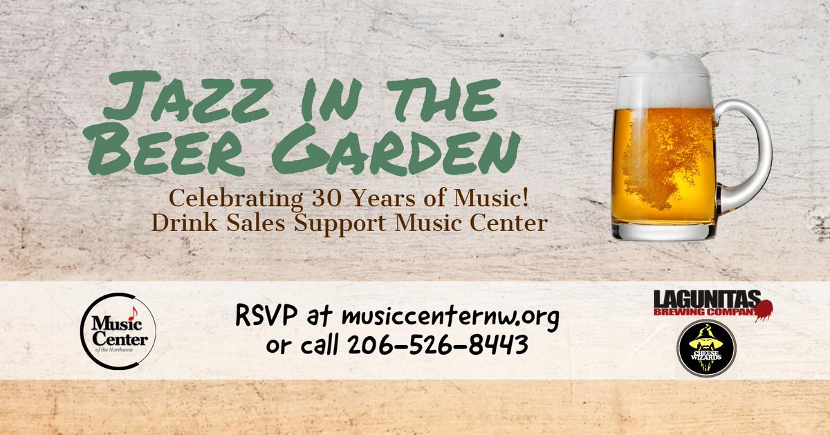 Join us on August 6th from 5:30pm to 8:30pm at Lagunitas Taproom in Ballard <a href="/lagunitasbeer/">LAGUNITAS BREWING CO</a> for beer and music! Ticket are $10, and all ticket and beer sales benefit <a href="/MusicCenterNW/">Music Center</a>