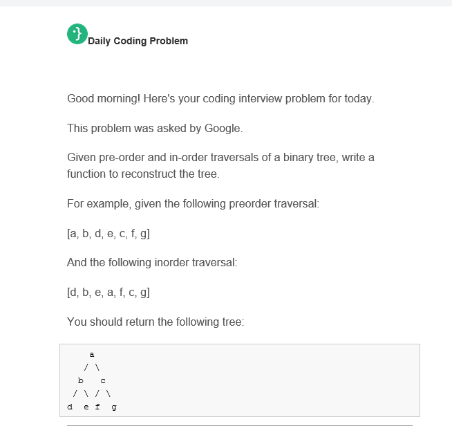 coding_dcp's tweet photo. $GOOGL Q given inorder and preorder trasversals construct a tree
solution: https://t.co/WieMpSGGV8
#100DaysOfCode #coding #codinglife #interviews https://t.co/GfJxNY5lKl
