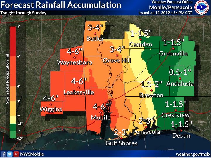 As the forecast track for #TSBarry remains consistent, our local rainfall amounts have slightly decreased. Dangerous RIP currents and high surf will persist through the weekend.  Help us spread the word about the hazards of RIP Currents.  #RIPCURRENTS #prepare #beachsafety