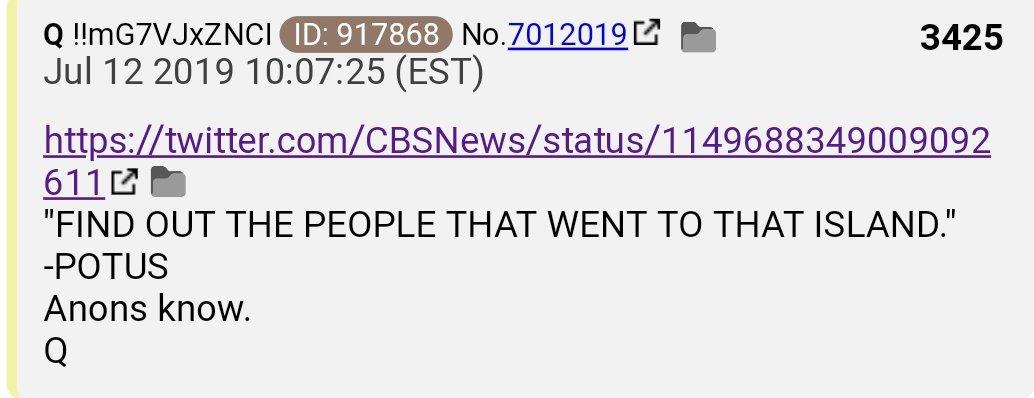 14.  #QAnon People are realizing that many of their  #FavoritePedophiles (" #faves") in DC & Hollywood are connected to  #Epstein & have partied to the temple worship on "Orgy Island" where  #blackmail was clowned.  https://twitter.com/CBSNews/status/1149688349009092611?s=19