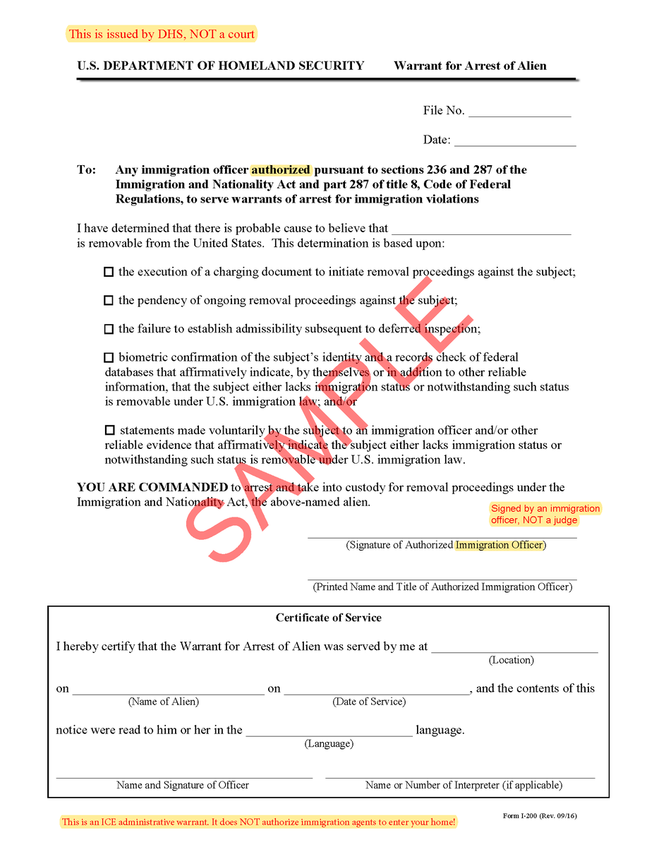 Here’s an example of a Judicial warrant, in the first image (LEFT), which is signed by a judge. The second image (RIGHT) is an administrative warrant signed by an ICE agent, which is NOT a legal basis for an ICE official to enter your home.