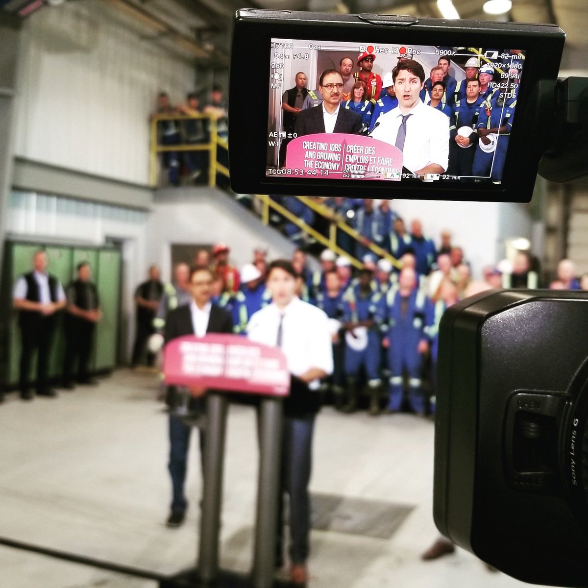 TaraFoslien's tweet photo. Behind the scenes at the Prime Minister's visit to #Edmonton Terminal today. #BuildTM #TransMountain #TMX https://t.co/2Gra2yQSDN