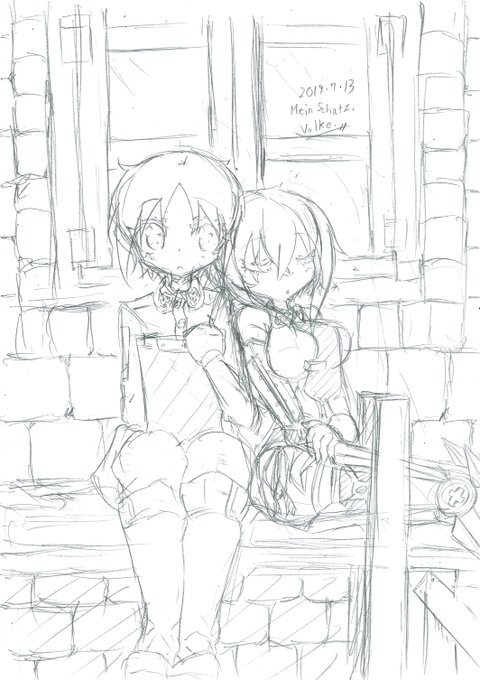 うちの子『ヘルミーネ』ちゃんと『カール』くんのほのぼのアナログ絵です#うちの子 #ヘルミーネ・トレーガー #カール・パーヴェルツィーク #オリジナル #オリキャラ #創作 #創作キャラ #アナログ #アナログ絵 #軍服 #義手 #パワードブーツ #メカ #マインシャッツ #パンツァープッペ 