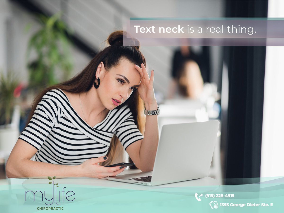 My_Life_Chiro's tweet photo. Text Neck is a result of staring down or staying hunched over an activity for too long. #MylifeChiropractic #elpasochiropractor #backpainelpaso #backpain #neckpain #caraccidentchiropractor #injurychiropractic #elpaso #chiropractic #neckpainelpaso #personalinjurychiropractor https://t.co/sj3sqtFPIn
