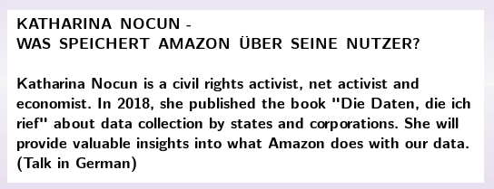 What data does #Amazon store about its users?

Join us at #Transcyberian tomorrow at <a href="/cbase/">c-base e.V.</a> in Berlin to listen to <a href="/kattascha/">Katharina Nocun</a>'s talk on this topic!

This talk will be in German (the rest of the event will be in English).