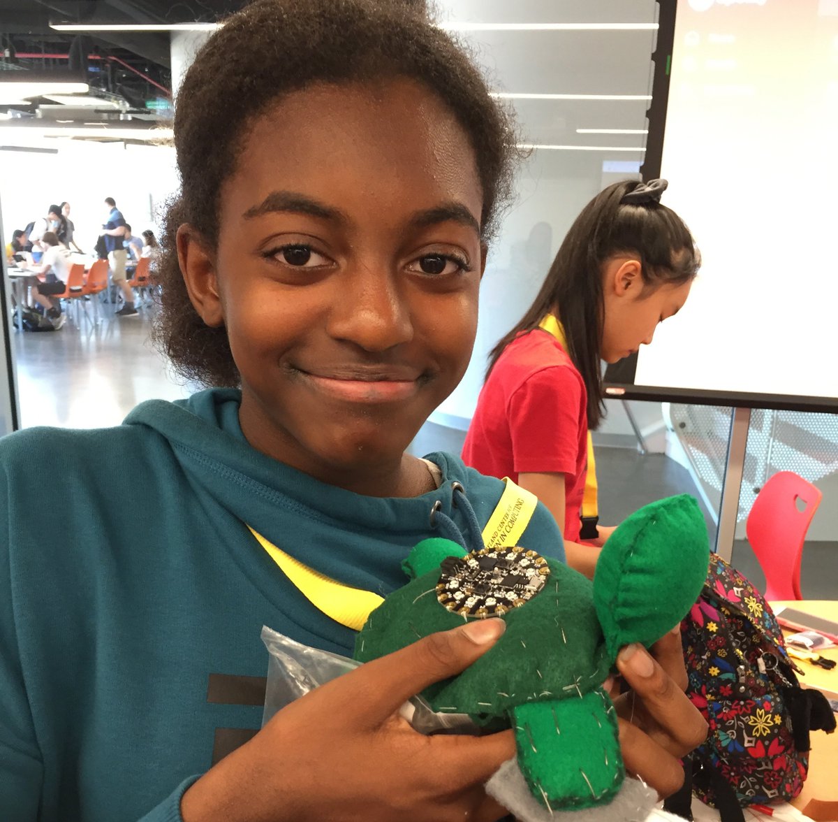 UMDscience's tweet photo. What can you make with a needle &amp; thread, some fabric &amp; a dose of technological know-how? A storm cloud that frowns, a golden snitch and a musical turtle of course! All brainchildren of @MCWIC_UMD #WearableTech summer campers. #UMDInspires, #UMDTransforms https://t.co/BoWK4MvNKJ