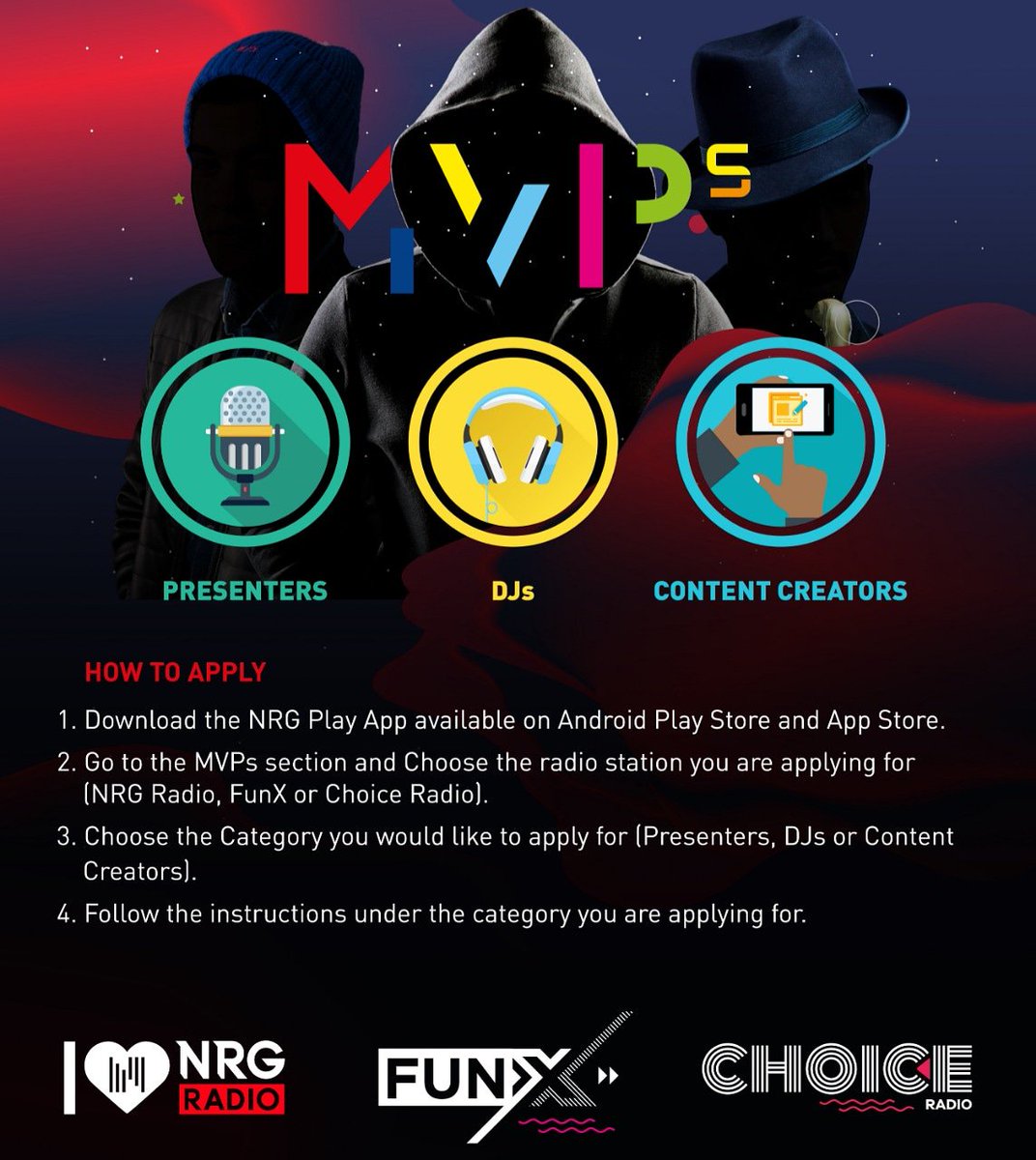 FunXCoolKE's tweet photo. Do you believe you have the Energy? The Juice? The X-Factor? and that Xtra Sauce?
Submissions for Presenters, DJs and Content Creators are now on!
Here is how you can apply... #FUNXMVPs https://t.co/ZvMdV5IFnb