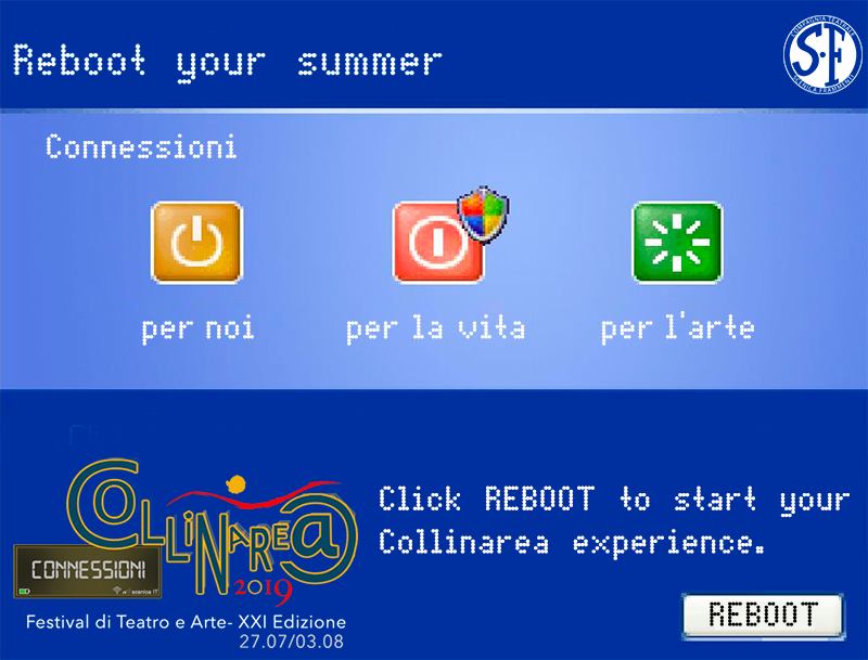 -15 ⏱ Collinarea Festival 2019
"Connessioni... per noi, per la vita, per l'arte"

Reboot your summer: stiamo arrivando!

Programma completo e info collinarea.it
Visita gli eventi della pagina per scoprire i laboratori di quest'anno.

#Collinarea19connessioni