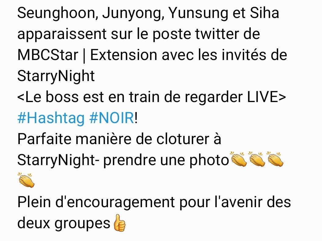 NoirFrance_'s tweet photo. [Vrac] 11.07.19

Seunghoon, Junyong, Yunsung et Siha apparaissent sur le poste twitter de MBCStar | Extension avec les invités de StarryNight
<Le boss est en train de regarder LIVE>
#Hashtag #NOIR!

-
#MBC #Radio #StandardFM #SandeulStarryNight

 https://t.co/ExEId45xSp https://t.co/G0gvr5RoLK