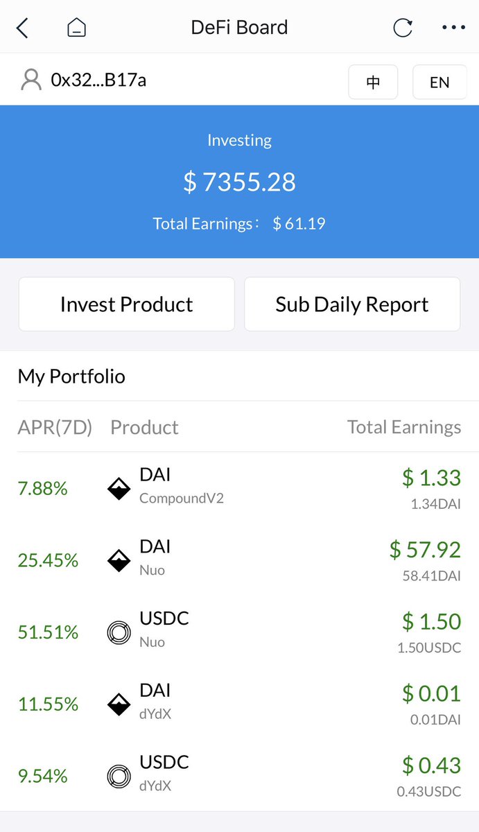 defiboard's tweet photo. The easiest way to keep tracking of all your #DeFi invests. 1. Fire off your mobile wallet. 2. Go to https://t.co/jgbSox5CvX. That’s it. @maxmw @davecraige @Diane_0320 @thebitsian https://t.co/gjMPWIAcvi