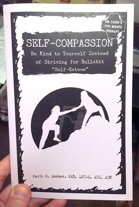 Microcosmmm's tweet photo. “A few weeks into my internship at Microcosm saw me standing at the checkout with an armful of books and zines, all by the same author...” @noahyouknow reviews @TheIntimacyDr's zine "Self-Compassion" on the blog this week. #fiveminutetherapy #selfcare https://t.co/UJQ0P4oUOW https://t.co/OSdZ84PMjq